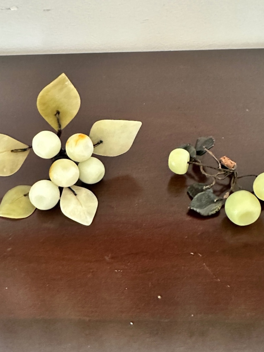 2 BUNCHES Of Vintage Green Onyx & Jade Stone Decorative Fruit